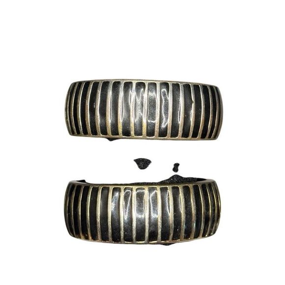 Set of Anthropologie silver and gold with black stripped cuffs - Picture 1 of 4
